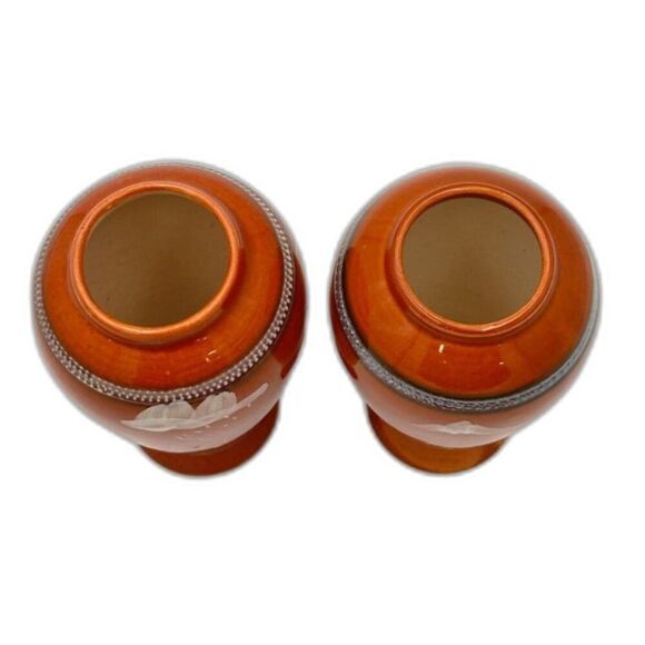 Asian-Inspired Hand-Painted Ceramic Vases – Burnt Orange with a Bamboo Design - Picture 3 of 9